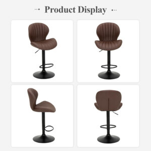 COLAMY Bar Stools Set of 2, Modern Swivel Bar Chairs, Adjustable Faux Leather Upholstered Barstools Counter Height with High Backrest for Bar, Kitchen Island, Dining Room, Black