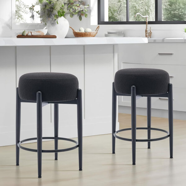COLAMY Bar Stools Set of 2, Modern Swivel Bar Chairs, Adjustable Faux Leather Upholstered Barstools Counter Height with High Backrest for Bar, Kitchen Island, Dining Room, Black
