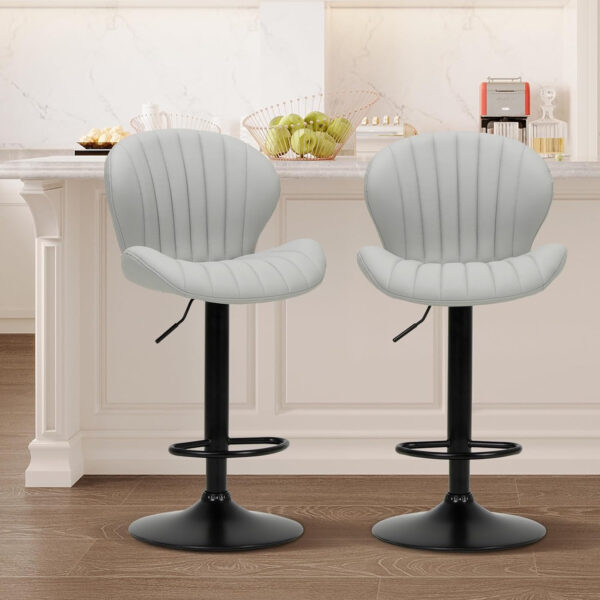 COLAMY Bar Stools Set of 2, Modern Swivel Bar Chairs, Adjustable Faux Leather Upholstered Barstools Counter Height with High Backrest for Bar, Kitchen Island, Dining Room, Black