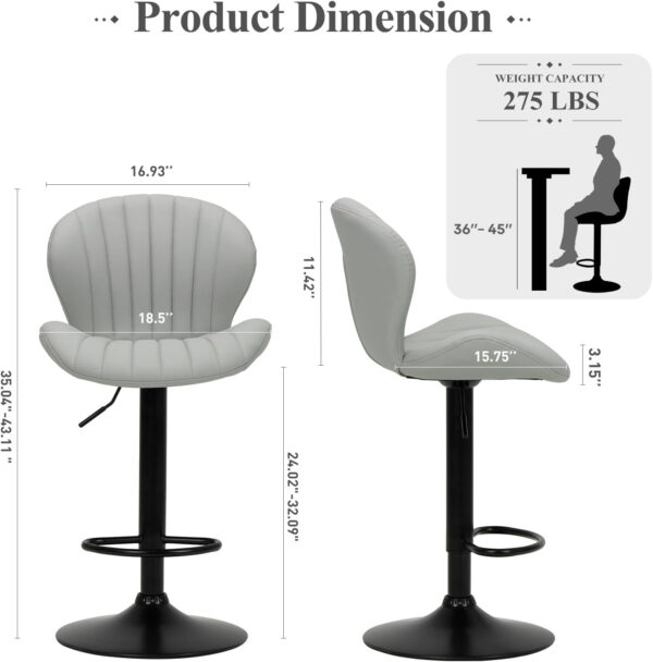 COLAMY Bar Stools Set of 2, Modern Swivel Bar Chairs, Adjustable Faux Leather Upholstered Barstools Counter Height with High Backrest for Bar, Kitchen Island, Dining Room, Black