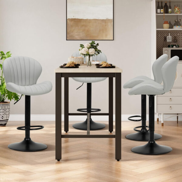 COLAMY Bar Stools Set of 2, Modern Swivel Bar Chairs, Adjustable Faux Leather Upholstered Barstools Counter Height with High Backrest for Bar, Kitchen Island, Dining Room, Black