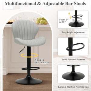 COLAMY Bar Stools Set of 2, Modern Swivel Bar Chairs, Adjustable Faux Leather Upholstered Barstools Counter Height with High Backrest for Bar, Kitchen Island, Dining Room, Black