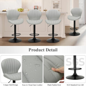 COLAMY Bar Stools Set of 2, Modern Swivel Bar Chairs, Adjustable Faux Leather Upholstered Barstools Counter Height with High Backrest for Bar, Kitchen Island, Dining Room, Black