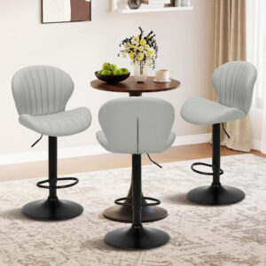 COLAMY Bar Stools Set of 2, Modern Swivel Bar Chairs, Adjustable Faux Leather Upholstered Barstools Counter Height with High Backrest for Bar, Kitchen Island, Dining Room, Black