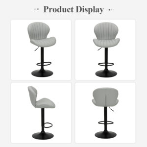 COLAMY Bar Stools Set of 2, Modern Swivel Bar Chairs, Adjustable Faux Leather Upholstered Barstools Counter Height with High Backrest for Bar, Kitchen Island, Dining Room, Black