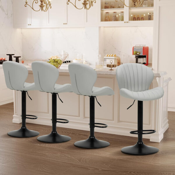 COLAMY Bar Stools Set of 2, Modern Swivel Bar Chairs, Adjustable Faux Leather Upholstered Barstools Counter Height with High Backrest for Bar, Kitchen Island, Dining Room, Black