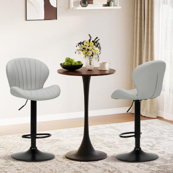 COLAMY Bar Stools Set of 2, Modern Swivel Bar Chairs, Adjustable Faux Leather Upholstered Barstools Counter Height with High Backrest for Bar, Kitchen Island, Dining Room, Black