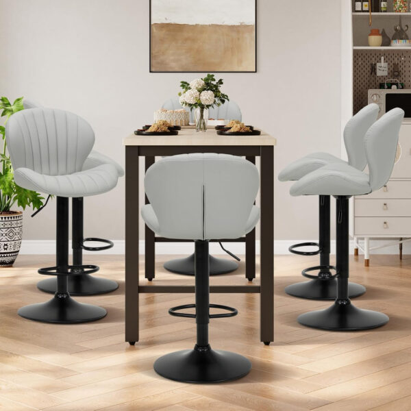 COLAMY Bar Stools Set of 2, Modern Swivel Bar Chairs, Adjustable Faux Leather Upholstered Barstools Counter Height with High Backrest for Bar, Kitchen Island, Dining Room, Black