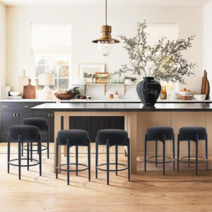 COLAMY Bar Stools Set of 2, Modern Swivel Bar Chairs, Adjustable Faux Leather Upholstered Barstools Counter Height with High Backrest for Bar, Kitchen Island, Dining Room, Black