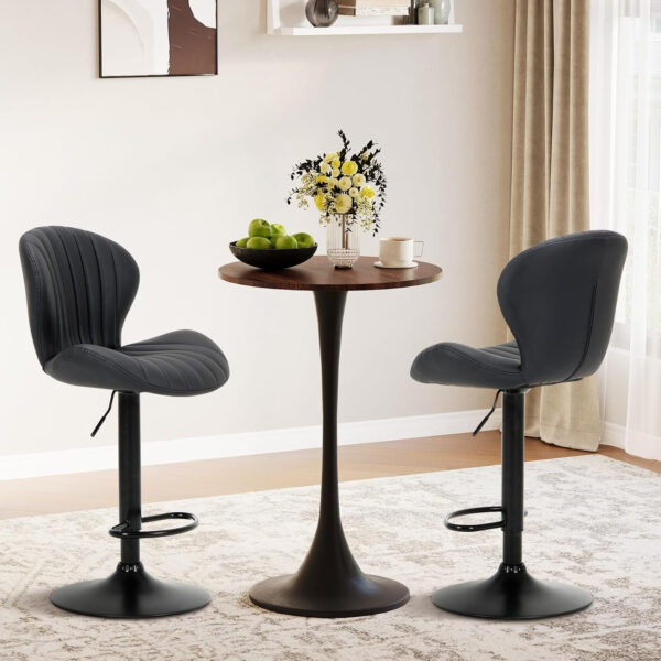 COLAMY Bar Stools Set of 2, Modern Swivel Bar Chairs, Adjustable Faux Leather Upholstered Barstools Counter Height with High Backrest for Bar, Kitchen Island, Dining Room, Black