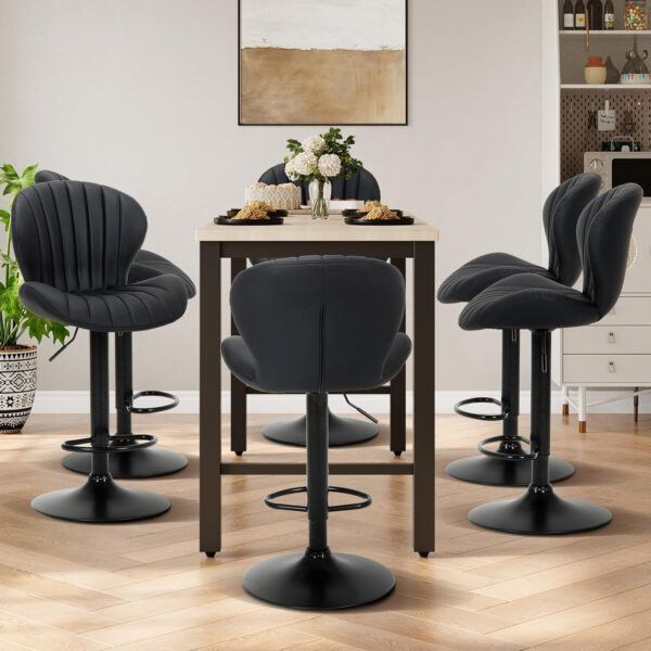 COLAMY Bar Stools Set of 2, Modern Swivel Bar Chairs, Adjustable Faux Leather Upholstered Barstools Counter Height with High Backrest for Bar, Kitchen Island, Dining Room, Black