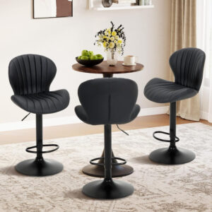COLAMY Bar Stools Set of 2, Modern Swivel Bar Chairs, Adjustable Faux Leather Upholstered Barstools Counter Height with High Backrest for Bar, Kitchen Island, Dining Room, Black