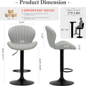 COLAMY Bar Stools Set of 2, Modern Swivel Bar Chairs, Adjustable Faux Leather Upholstered Barstools Counter Height with High Backrest for Bar, Kitchen Island, Dining Room, Black