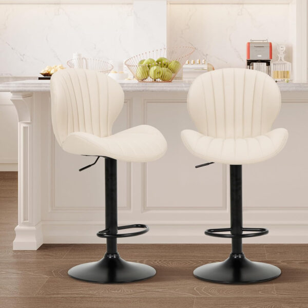 COLAMY Bar Stools Set of 2, Modern Swivel Bar Chairs, Adjustable Faux Leather Upholstered Barstools Counter Height with High Backrest for Bar, Kitchen Island, Dining Room, Black