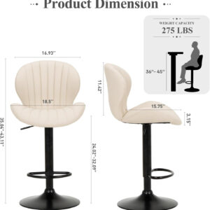 COLAMY Bar Stools Set of 2, Modern Swivel Bar Chairs, Adjustable Faux Leather Upholstered Barstools Counter Height with High Backrest for Bar, Kitchen Island, Dining Room, Black