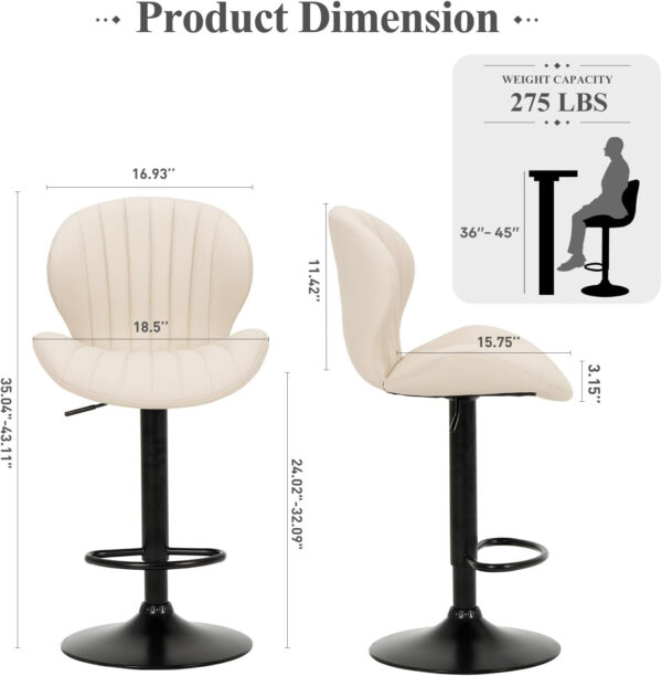 COLAMY Bar Stools Set of 2, Modern Swivel Bar Chairs, Adjustable Faux Leather Upholstered Barstools Counter Height with High Backrest for Bar, Kitchen Island, Dining Room, Black