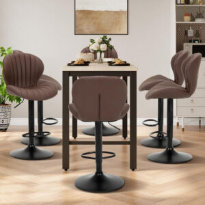 COLAMY Bar Stools Set of 2, Modern Swivel Bar Chairs, Adjustable Faux Leather Upholstered Barstools Counter Height with High Backrest for Bar, Kitchen Island, Dining Room, Black
