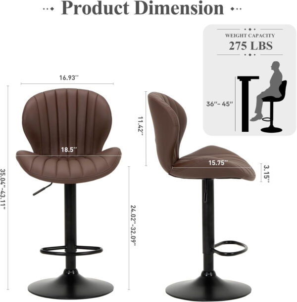 COLAMY Bar Stools Set of 2, Modern Swivel Bar Chairs, Adjustable Faux Leather Upholstered Barstools Counter Height with High Backrest for Bar, Kitchen Island, Dining Room, Black