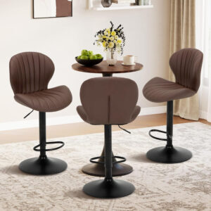 COLAMY Bar Stools Set of 2, Modern Swivel Bar Chairs, Adjustable Faux Leather Upholstered Barstools Counter Height with High Backrest for Bar, Kitchen Island, Dining Room, Black