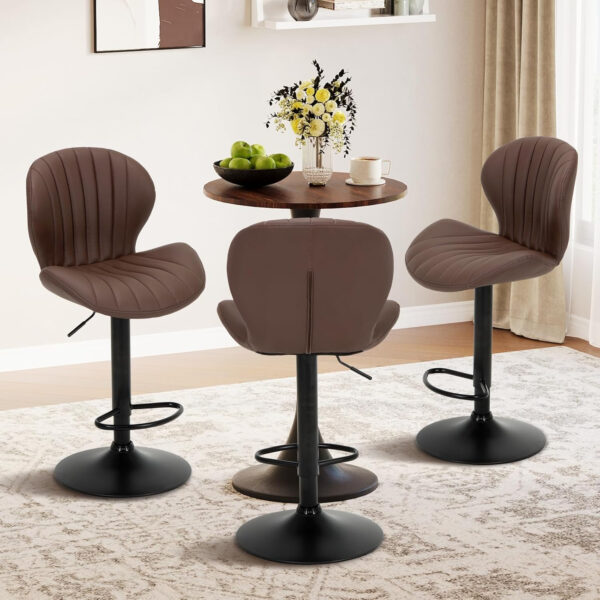 COLAMY Bar Stools Set of 2, Modern Swivel Bar Chairs, Adjustable Faux Leather Upholstered Barstools Counter Height with High Backrest for Bar, Kitchen Island, Dining Room, Black