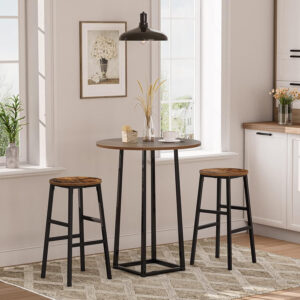 6887dabab4f933a4129e3e6d5dd13c6cf580a5b0953d7564f1ac1.jpg Bar Stools, Set of 2 Round Bar Chairs with Footrest, 24.4 Inch Kitchen Breakfast Bar Stools, Industrial Bar Stools, Easy Assembly, for Dining Room, Kitchen, Rustic Brown BAHR0201Z