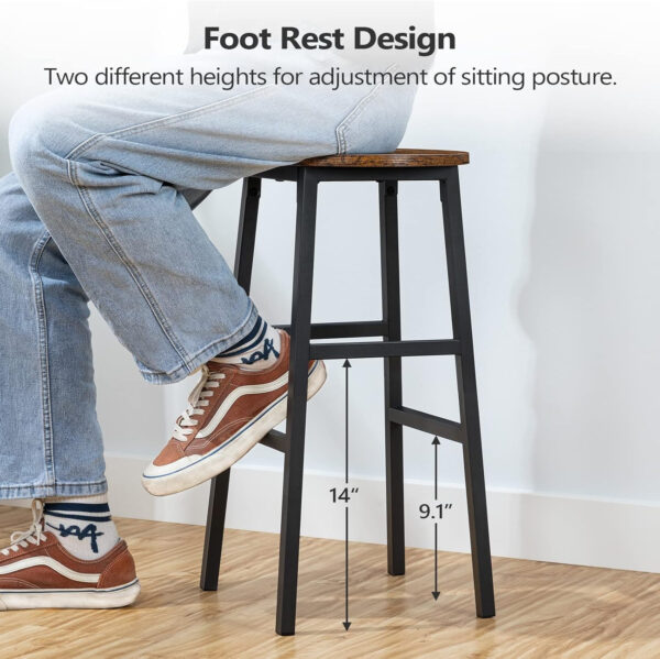 6887dac2ec7b2eb35ca5f9349a98cbb043ee6c7630bf419ad3697.jpg Bar Stools, Set of 2 Round Bar Chairs with Footrest, 24.4 Inch Kitchen Breakfast Bar Stools, Industrial Bar Stools, Easy Assembly, for Dining Room, Kitchen, Rustic Brown BAHR0201Z