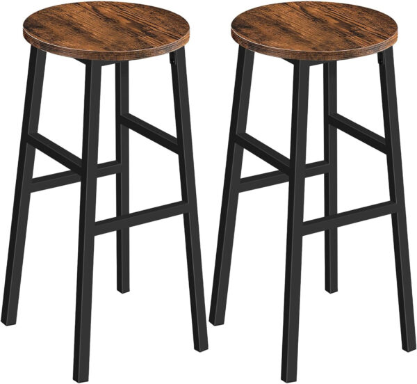6887dac9524003e53c19a2ddd83e02a473216e0f8f4618d8a9e27.jpg Bar Stools, Set of 2 Round Bar Chairs with Footrest, 24.4 Inch Kitchen Breakfast Bar Stools, Industrial Bar Stools, Easy Assembly, for Dining Room, Kitchen, Rustic Brown BAHR0201Z