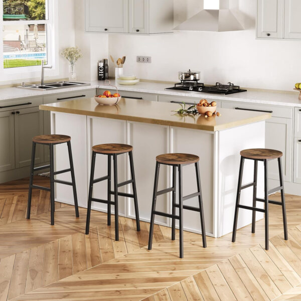 6887dad48d29b3f1e055a42ee3c8a5978bf3c906a17b0a6221b0b.jpg Bar Stools, Set of 2 Round Bar Chairs with Footrest, 24.4 Inch Kitchen Breakfast Bar Stools, Industrial Bar Stools, Easy Assembly, for Dining Room, Kitchen, Rustic Brown BAHR0201Z