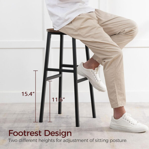 6887dae273bc0035a1b8a11b509d6ca8ea9e47d5d4f47a988c6a2.jpg Bar Stools, Set of 2 Round Bar Chairs with Footrest, 24.4 Inch Kitchen Breakfast Bar Stools, Industrial Bar Stools, Easy Assembly, for Dining Room, Kitchen, Rustic Brown BAHR0201Z