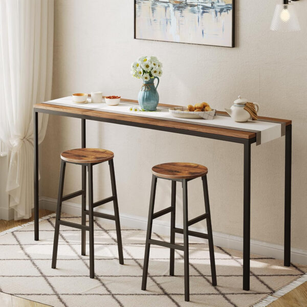 6887daedb6561d0e95c6eb9fa566a7d00f4fa0b4913ca6e837065.jpg Bar Stools, Set of 2 Round Bar Chairs with Footrest, 24.4 Inch Kitchen Breakfast Bar Stools, Industrial Bar Stools, Easy Assembly, for Dining Room, Kitchen, Rustic Brown BAHR0201Z