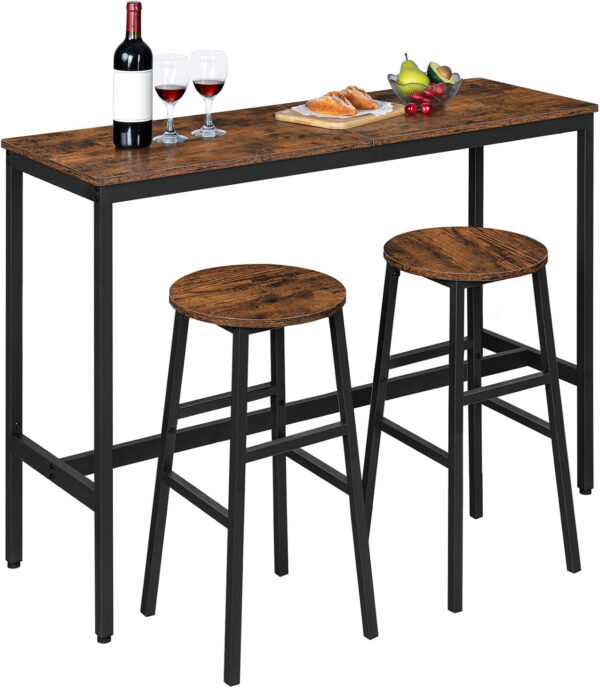 6887daf3cc68b68af17b8fc66bef48c06d2dbeef59d15c7fe2302.jpg Bar Stools, Set of 2 Round Bar Chairs with Footrest, 24.4 Inch Kitchen Breakfast Bar Stools, Industrial Bar Stools, Easy Assembly, for Dining Room, Kitchen, Rustic Brown BAHR0201Z