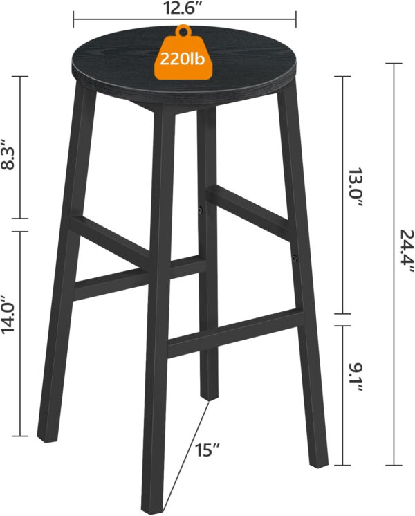 6887db07d30f45ac6522f487447a73d136c12bd04deaa832a538b.jpg Bar Stools, Set of 2 Round Bar Chairs with Footrest, 24.4 Inch Kitchen Breakfast Bar Stools, Industrial Bar Stools, Easy Assembly, for Dining Room, Kitchen, Rustic Brown BAHR0201Z