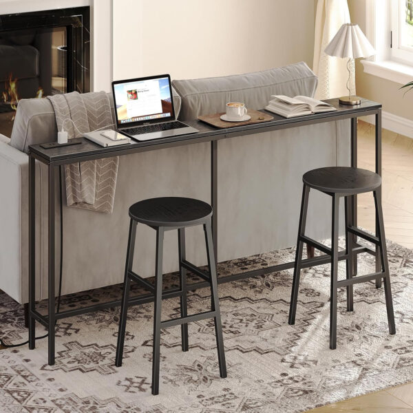 6887db0930412c66972bc76b3c916c24d0f759c4eab90e5b85326.jpg Bar Stools, Set of 2 Round Bar Chairs with Footrest, 24.4 Inch Kitchen Breakfast Bar Stools, Industrial Bar Stools, Easy Assembly, for Dining Room, Kitchen, Rustic Brown BAHR0201Z