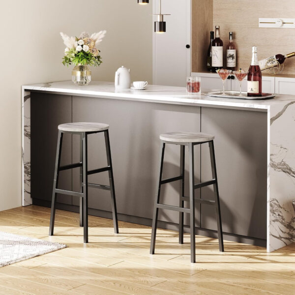 6887db126dab74b7e87ba7825c0738a7ee1cd6776f175c46f122e.jpg Bar Stools, Set of 2 Round Bar Chairs with Footrest, 24.4 Inch Kitchen Breakfast Bar Stools, Industrial Bar Stools, Easy Assembly, for Dining Room, Kitchen, Rustic Brown BAHR0201Z