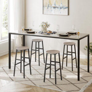 6887db1503fa0ed4de54b572f0ec5607685f648e83b949f51421a.jpg Bar Stools, Set of 2 Round Bar Chairs with Footrest, 24.4 Inch Kitchen Breakfast Bar Stools, Industrial Bar Stools, Easy Assembly, for Dining Room, Kitchen, Rustic Brown BAHR0201Z