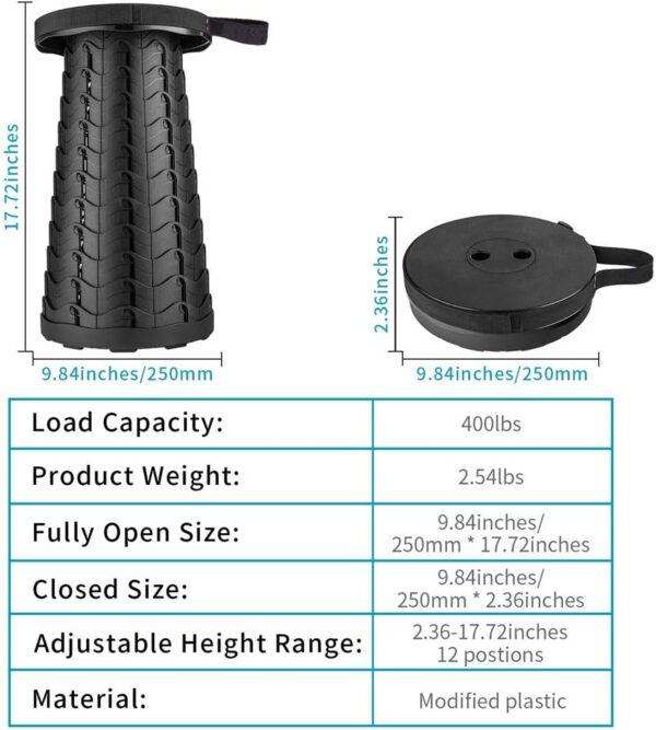 6887db405f7975ae07697e0eb1cf5662d220286aa51d694480de5.jpg Boreeman Upgraded Folding Stool Lightweight Yet More Sturdy with Load Capacity 400lbs Portable Collapsible Stool for Camping Fishing Hiking BBQ (Black)