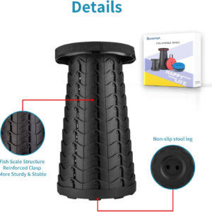 6887db416fa3235bc685c85f4dae34b1f39afeac3e3544e45d89f.jpg Boreeman Upgraded Folding Stool Lightweight Yet More Sturdy with Load Capacity 400lbs Portable Collapsible Stool for Camping Fishing Hiking BBQ (Black)