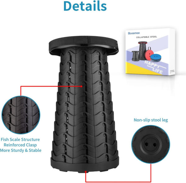 6887db416fa3235bc685c85f4dae34b1f39afeac3e3544e45d89f.jpg Boreeman Upgraded Folding Stool Lightweight Yet More Sturdy with Load Capacity 400lbs Portable Collapsible Stool for Camping Fishing Hiking BBQ (Black)