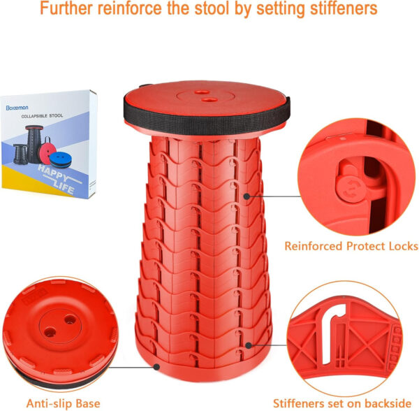 6887db530754adb0cee628dce2a5de7327cb67899c0ed1439c2c1.jpg Boreeman Upgraded Folding Stool Lightweight Yet More Sturdy with Load Capacity 400lbs Portable Collapsible Stool for Camping Fishing Hiking BBQ (Black)