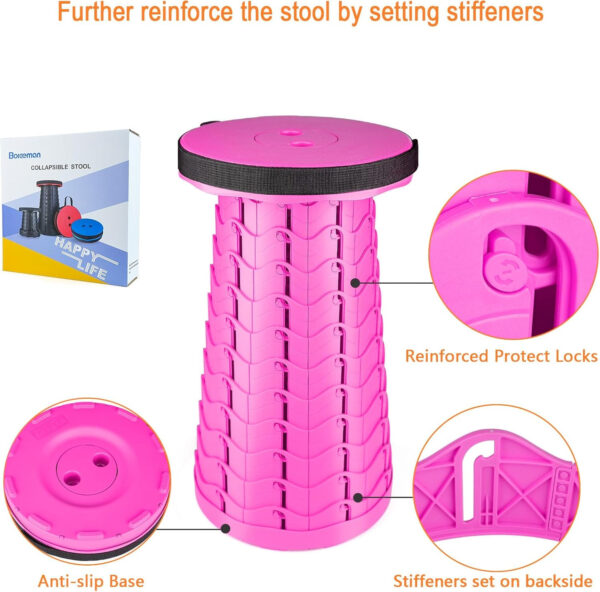 6887db5d3dcfd67bb3d8006c6c63618ac65bf234aa59984166d81.jpg Boreeman Upgraded Folding Stool Lightweight Yet More Sturdy with Load Capacity 400lbs Portable Collapsible Stool for Camping Fishing Hiking BBQ (Black)