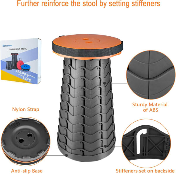 6887db80d2e7f1df48cda0a2bccedc51132d6bb2d7d7bec2b6a28.jpg Boreeman Upgraded Folding Stool Lightweight Yet More Sturdy with Load Capacity 400lbs Portable Collapsible Stool for Camping Fishing Hiking BBQ (Black)