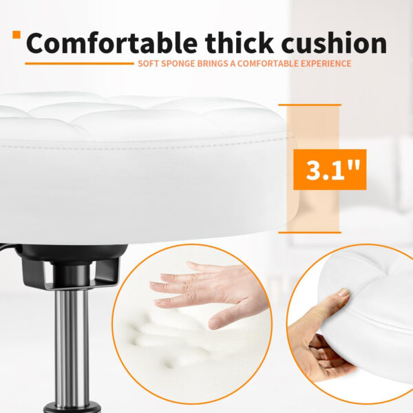 Rolling Stool PU Leather Round - Ultra Soft Padded Seat Cushion Stool with Wheels with Footrest, Weight Capacity 300lb,Adjustable Height Stool for Tattoo Massage Salon Medical Spa Center (Black1)