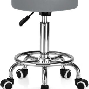 Rolling Stool PU Leather Round - Ultra Soft Padded Seat Cushion Stool with Wheels with Footrest, Weight Capacity 300lb,Adjustable Height Stool for Tattoo Massage Salon Medical Spa Center (Black1)