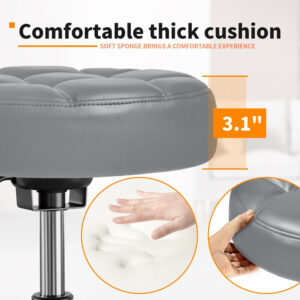 Rolling Stool PU Leather Round - Ultra Soft Padded Seat Cushion Stool with Wheels with Footrest, Weight Capacity 300lb,Adjustable Height Stool for Tattoo Massage Salon Medical Spa Center (Black1)