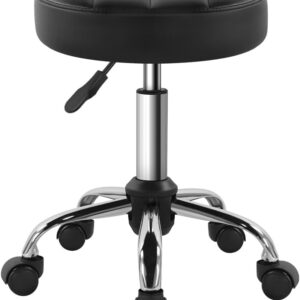 Black Classic Swivel Stool with Wheel for Salon Work Home SPA Shop Height-Adjustable and Cost-Effective Rolling Stool Chair Small