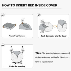 Bean Bag Chairs for Adults - Giant Bean Bag Chair Convertible Bean Bag Bed - Beanbag Chair with Micro Fiber Cover/Furniture Foam Filler - Floor Couch Sofa in Bedroom Dorm Room - Full Charcoal