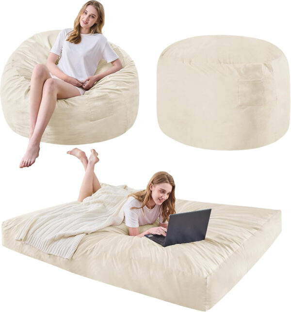 Bean Bag Chairs for Adults - Giant Bean Bag Chair Convertible Bean Bag Bed - Beanbag Chair with Micro Fiber Cover/Furniture Foam Filler - Floor Couch Sofa in Bedroom Dorm Room - Full Charcoal