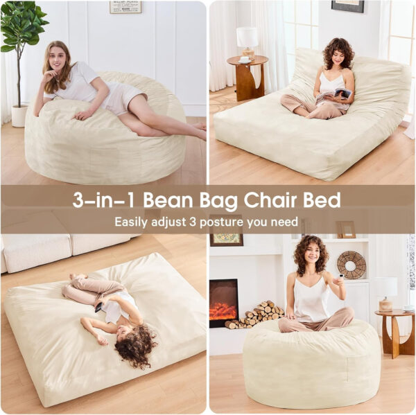 Bean Bag Chairs for Adults - Giant Bean Bag Chair Convertible Bean Bag Bed - Beanbag Chair with Micro Fiber Cover/Furniture Foam Filler - Floor Couch Sofa in Bedroom Dorm Room - Full Charcoal