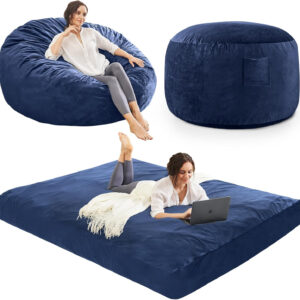 Bean Bag Chairs for Adults - Giant Bean Bag Chair Convertible Bean Bag Bed - Beanbag Chair with Micro Fiber Cover/Furniture Foam Filler - Floor Couch Sofa in Bedroom Dorm Room - Full Charcoal