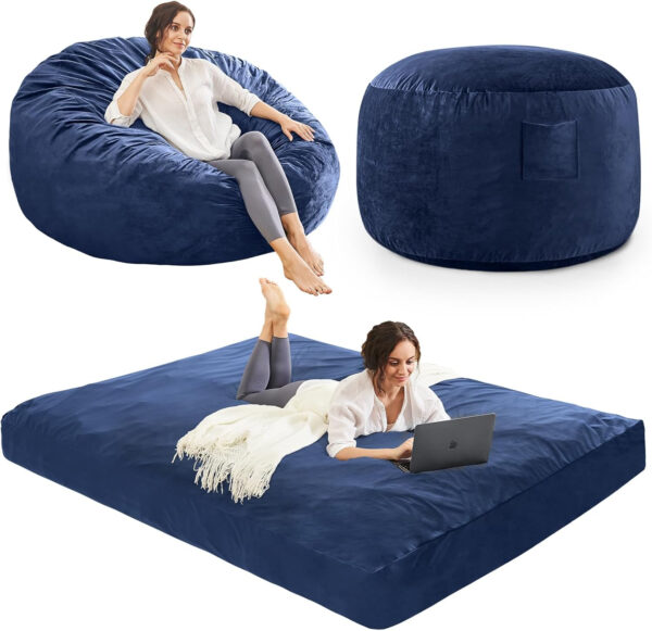 Bean Bag Chairs for Adults - Giant Bean Bag Chair Convertible Bean Bag Bed - Beanbag Chair with Micro Fiber Cover/Furniture Foam Filler - Floor Couch Sofa in Bedroom Dorm Room - Full Charcoal